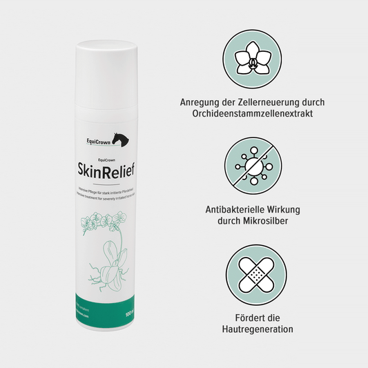 SkinRelief Verpackung auf grauem Hintergrund mit USPs